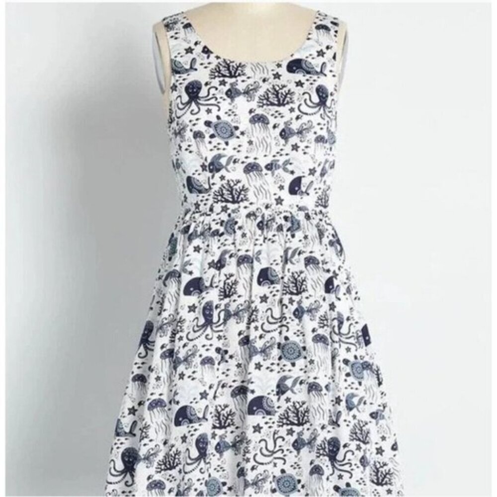 Modcloth "Optimistic Effect" Dress in Sea Creature HTF Rare